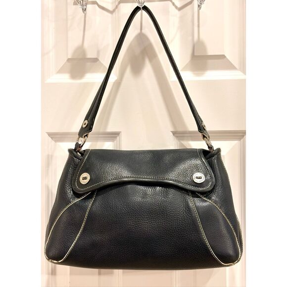COLE HAAN -  Village Collection Soft Navy Pebbled Leather Flap Shoulder Bag. EUC - Picture 1 of 15